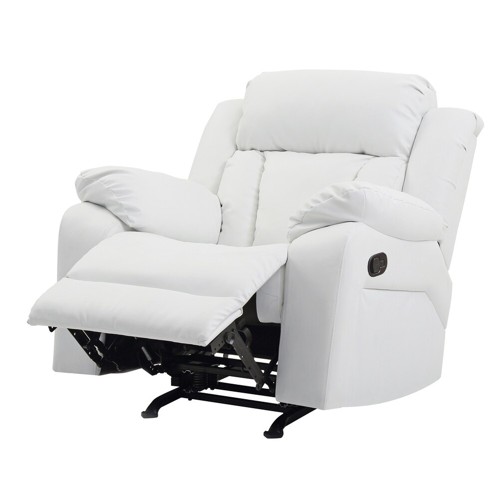 Faux Leather Rocker Recliner with Pull Handle and Padded Arms Tuft Design Back Double Reclining Sofa Single Recliner