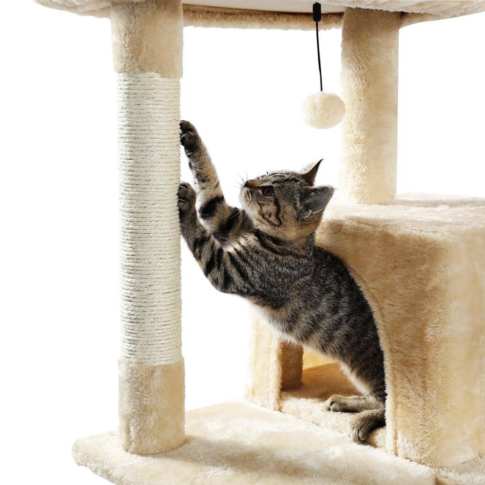 Foobrues Cat Tree for Indoor Cats Multi-Level Cat Tower with Sisal Covered Scratching Posts, Cozy Condo, Plush Perches Beige L-W79633961