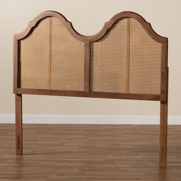 Hazel Ash Walnut Wood and Synthetic Rattan Arched Headboard - - 32969784