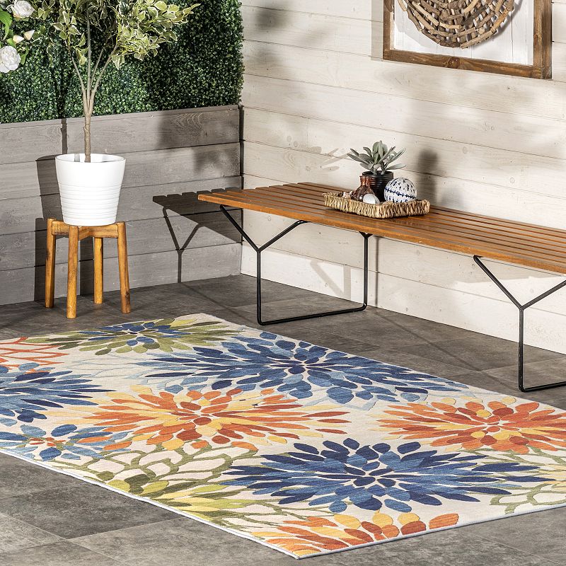 nuLOOM Rosana Floral Machine Washable Indoor Outdoor Area Rug