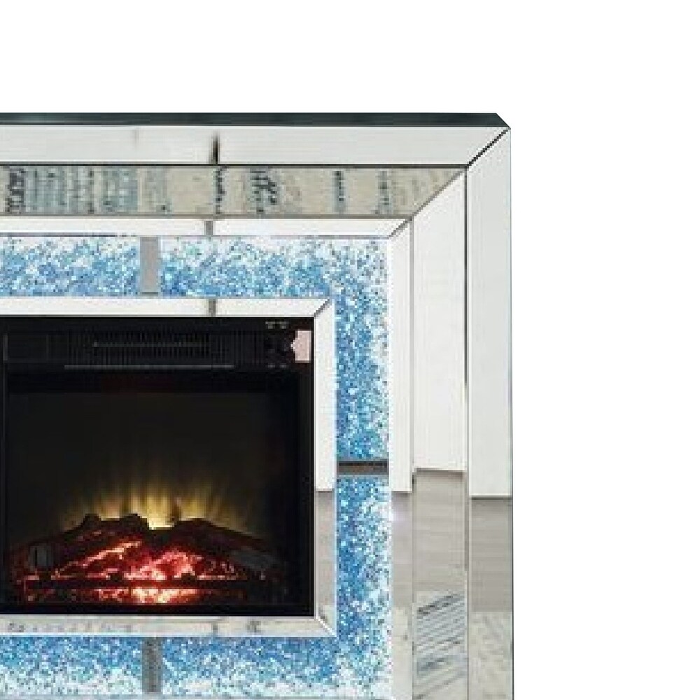 Noe 41 Inch Mirrored LED Electric Fireplace  Touch Panel  Silver