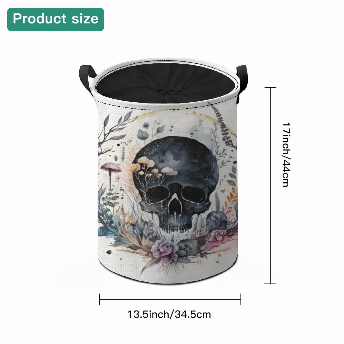 Watercolor Skull Dirty Laundry Basket With Drawstring Opening