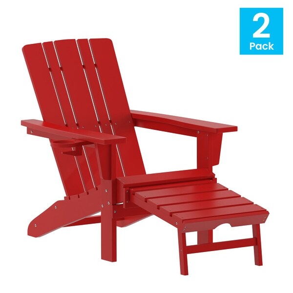 Commercial AllWeather Adirondack Chair with Pullout Ottoman and Cupholder