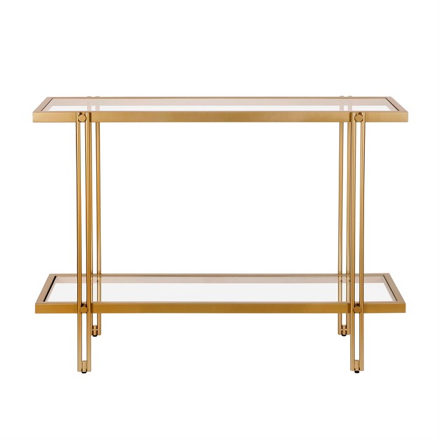 Modern Rectangular Metal Console Table In Brass Accent Finish Henn amp hart