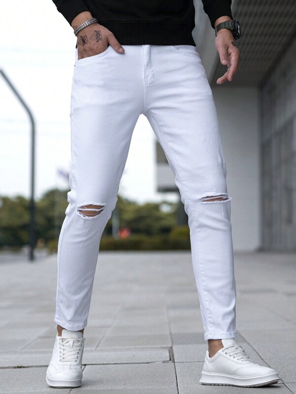 Men Ripped Frayed Skinny Jeans