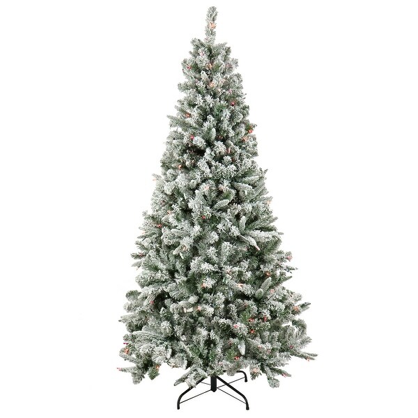 National Tree Company 6.5 ft. Prelit Artificial Feel Real Snowy Mixed Pine Hinged Tree，400 Multi Lights