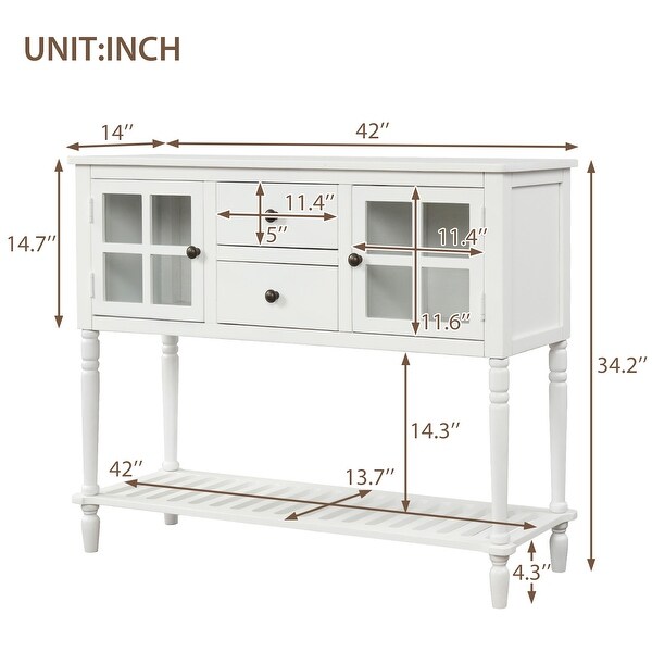 42. in White Sideboard Console Table， Farmhouse Wood/Glass Buffet Storage Cabinet