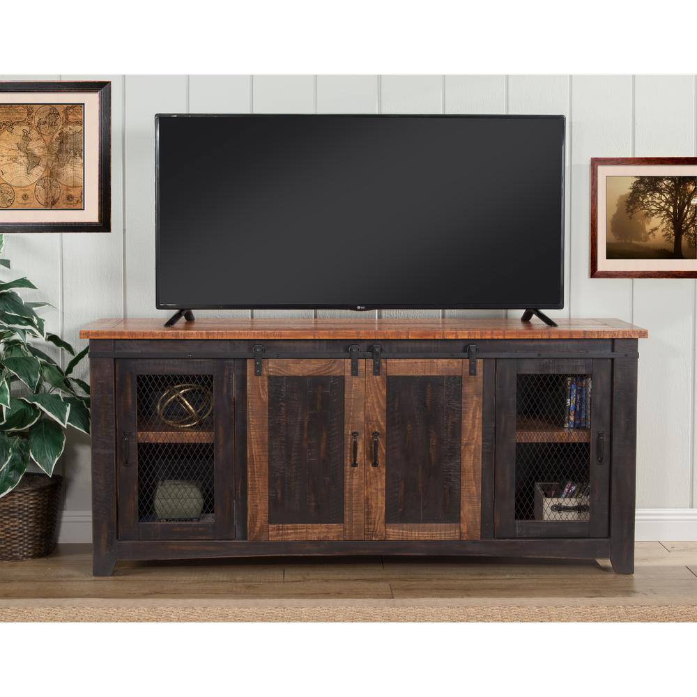 Martin Svensson Home Santa Fe Antique Black and Age Distressed Pine Metal TV Stand Fits TVs Up to 70 in. with Cable Management 90905