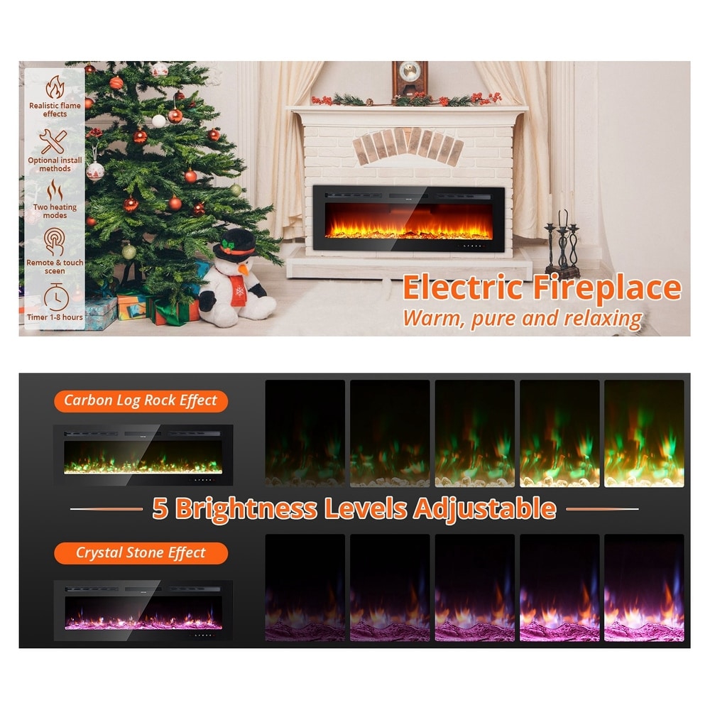 Ultra Thin Recessed Wall Mounted Electric Fireplace Heater