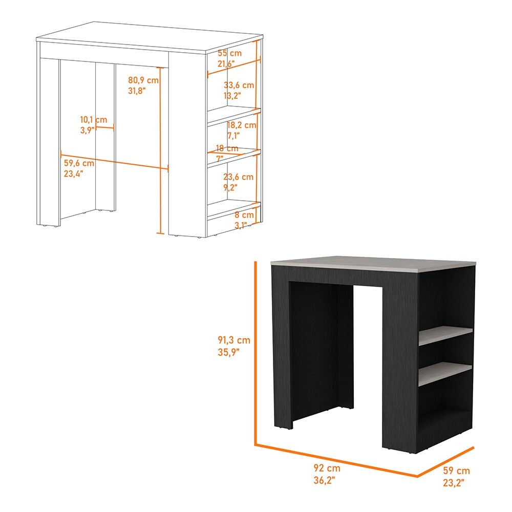 Grain Storage Kitchen Island with 3 Open Side Shelves  Snack Tables