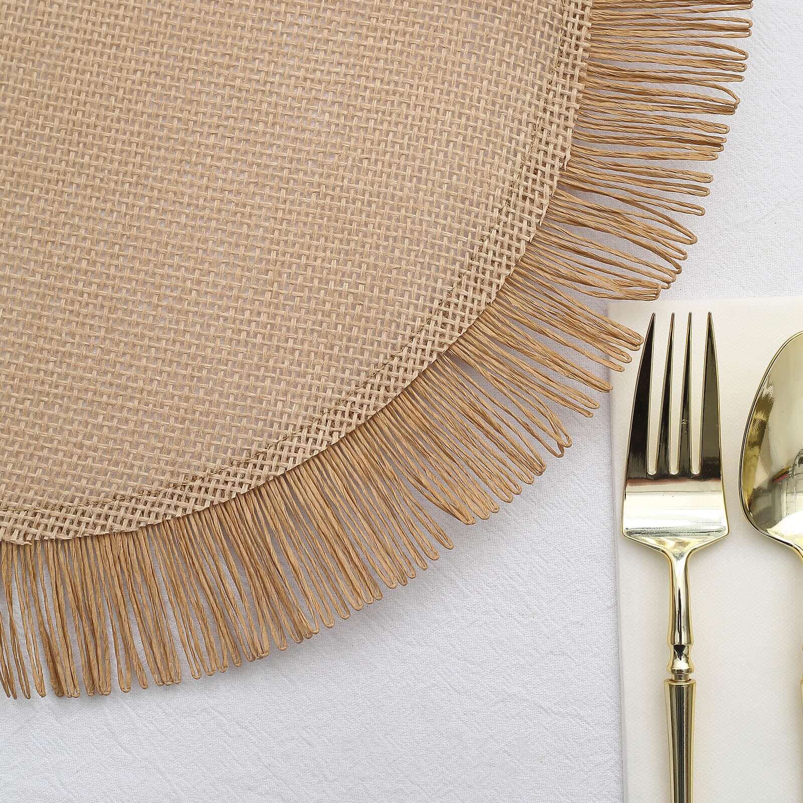 4 Pack Natural Jute Boho Chic Fringe Edge Table Placemats, Rustic Farmhouse Burlap Tassel Dining Table Mats 16