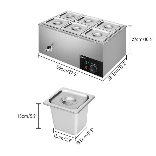 ZOKOP 1200W 19Qt Stainless Steel Small Six Plates Heating Food Warmer