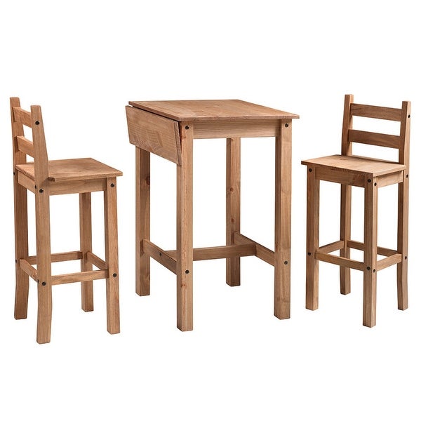 Wood Bar Height Dining Set of Drop Leaf Table and 2 Chairs Corona Collection | Furniture Dash