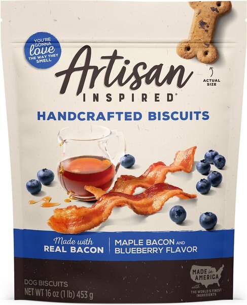 Artisan Inspired Maple Bacon and Blueberry Flavor Biscuits Dog Treats， 16-oz bag