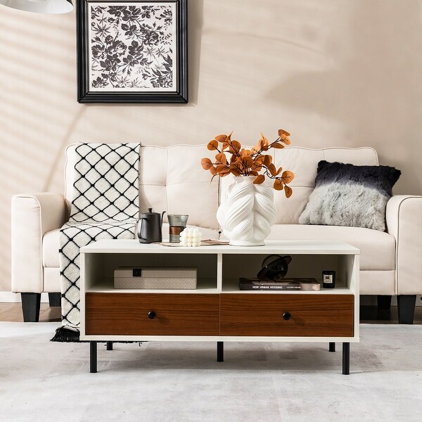 Modern Coffee Table Rectangle Sofa Center Table with Shelves Drawers