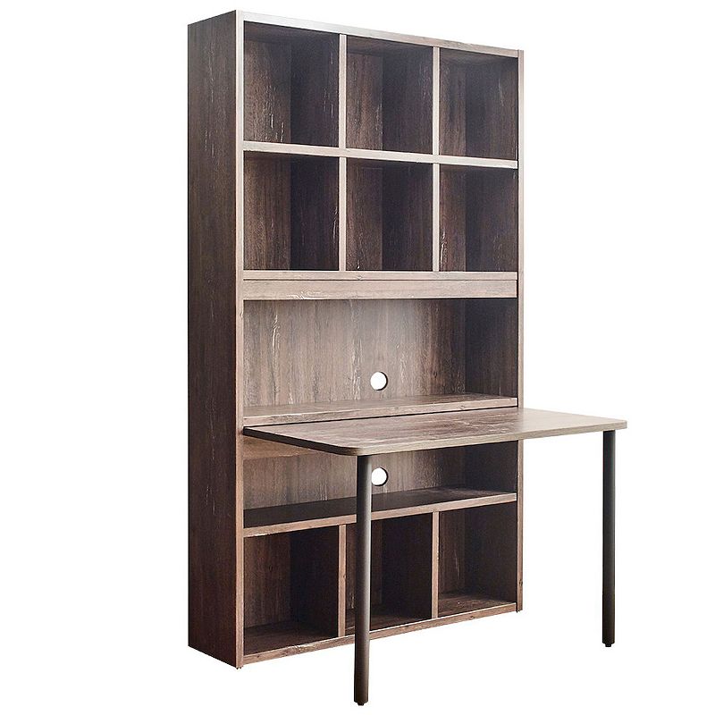 F.C Design Klair Living Wood Desk with Bookcase in Rustic Gray