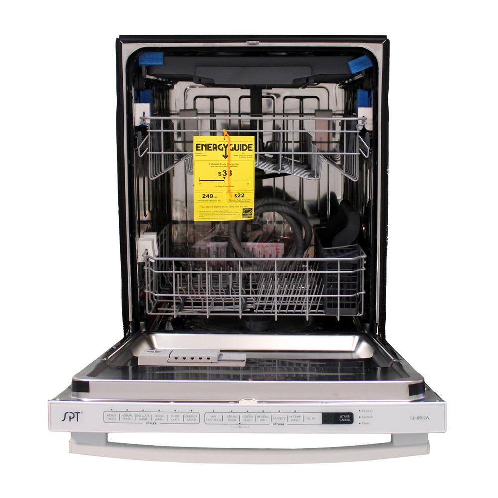 SPT 24 in. White Top Control Smart Dishwasher Digital 120-volt Stainless Steel Tub with Steam Cleaning SD-6502W