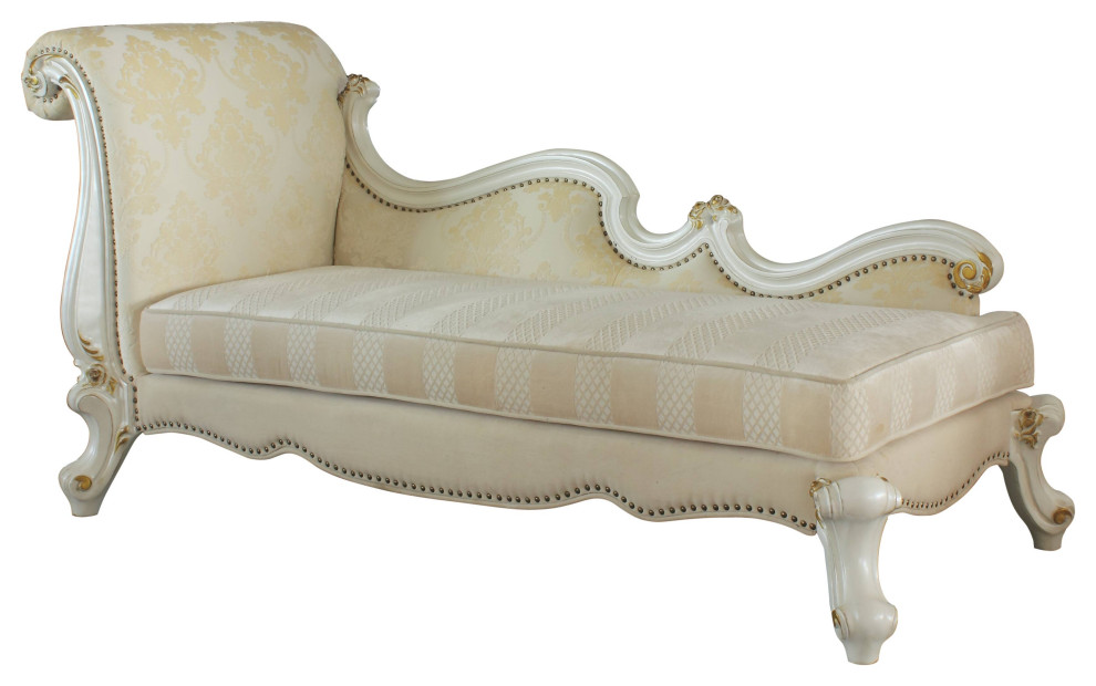 Picardy Chaise With Pillows  Antique Pearl and Fabric   Traditional   Indoor Chaise Lounge Chairs   by Acme Furniture  Houzz