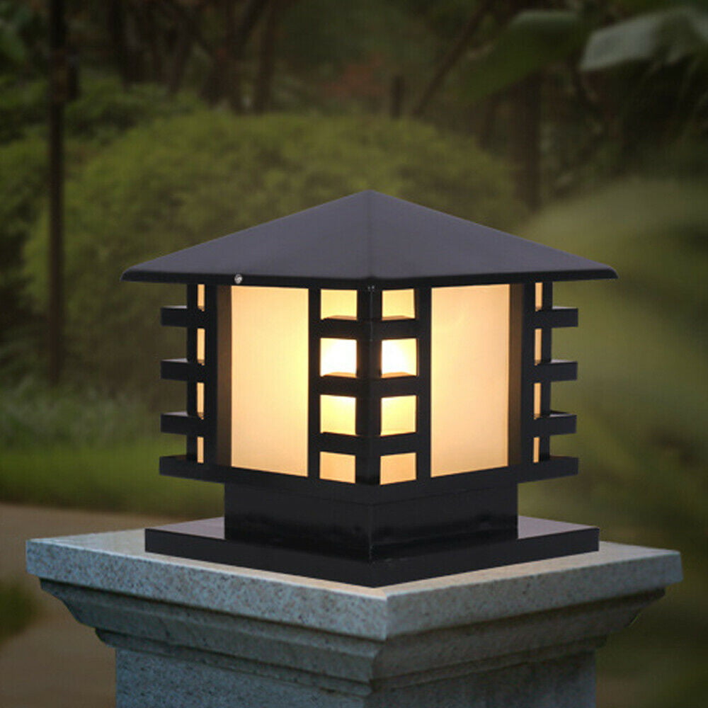 TFCFL Black Retro Pillar Light Lantern Garden Lighting Yard Gate Post Lamp Waterproof