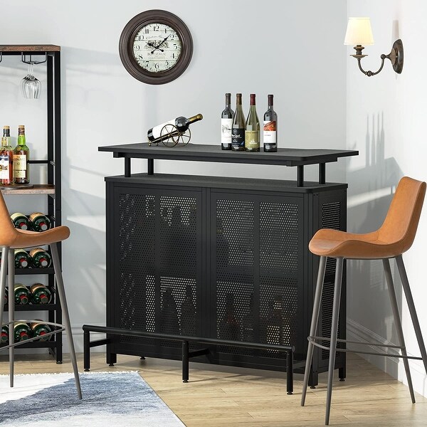 3 Tier Home Bar Unit， Wine Bar Table with Stemware Racks and Shelves