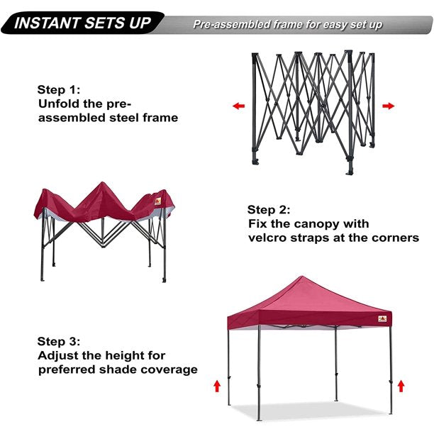 ABCCANOPY 10ft x 10ft Sturdy Instant Shelter Metal Outdoor Pop up Canopy，Burgundy