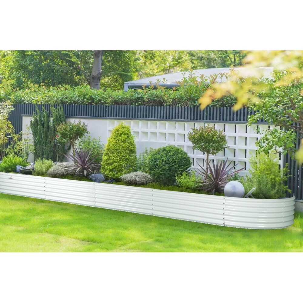 Outdoor 12 ft. x 3 ft. x 1.5 ft. Oval Extra Large Metal Anti Rust Raised Garden Bed in Gray For Vegetables and Flowers