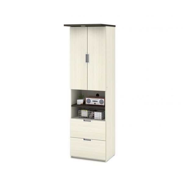 Bestar Lumina Storage Unit with Drawers and Doors in White Chocolate and Dark Chocolate