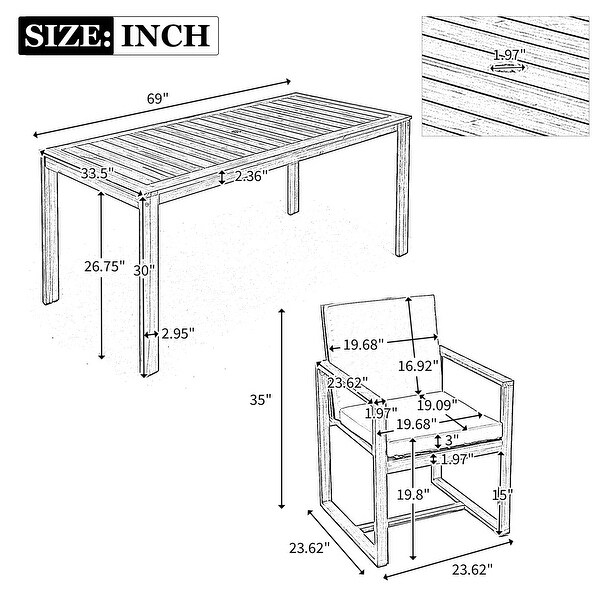 Patio Dining Set Outdoor Dining Table and Chair Set，Light Teak