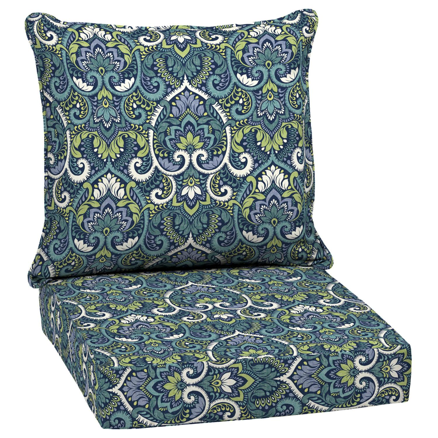 Arden Selections Outdoor Deep Seating Cushion Set 24 x 24， Sapphire Aurora Blue Damask