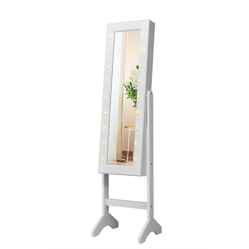 18 LEDs Large Standing Jewelry Armoire Cabinet with Full Length Mirror, 16 Lipstick Holder, 1 Inside Makeup Mirror