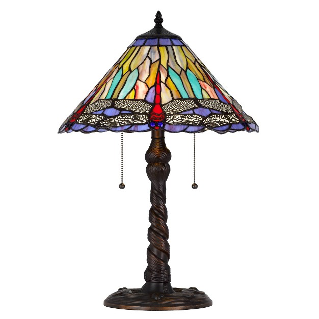 Metal resin Table Lamp With  Art Glass Shade Dark Bronze Cal Lighting