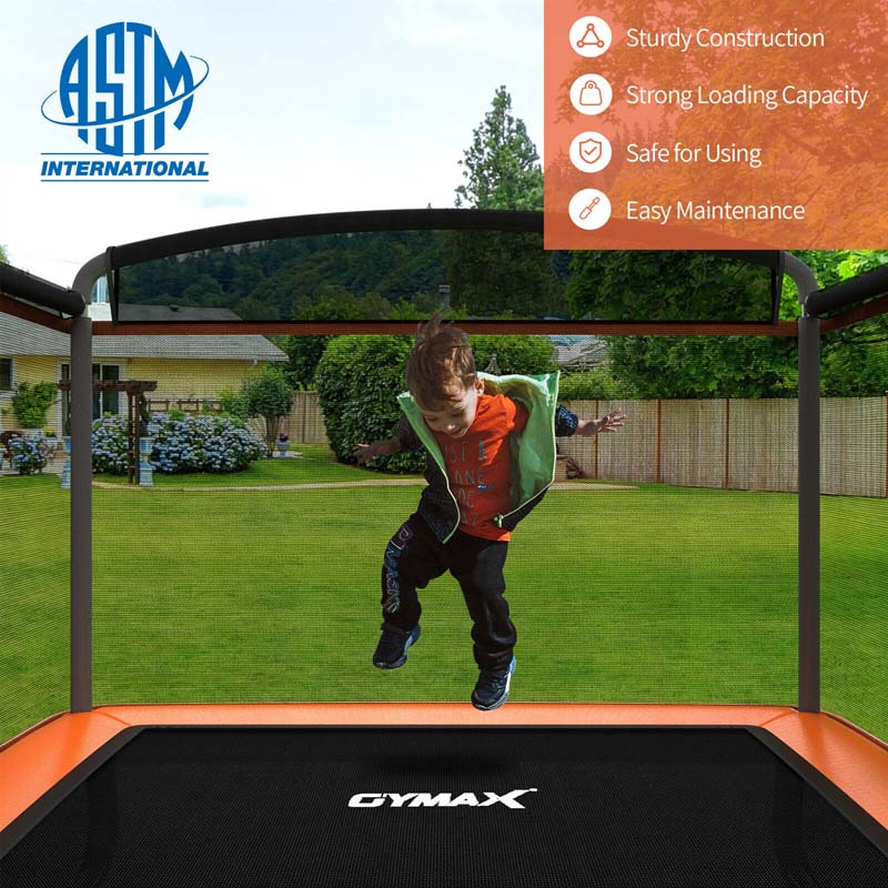 6 FT Kids Trampoline with Swing & Safety Fence, ASTM Approved Toddler Rectangle Trampoline for 3-8 Year Old