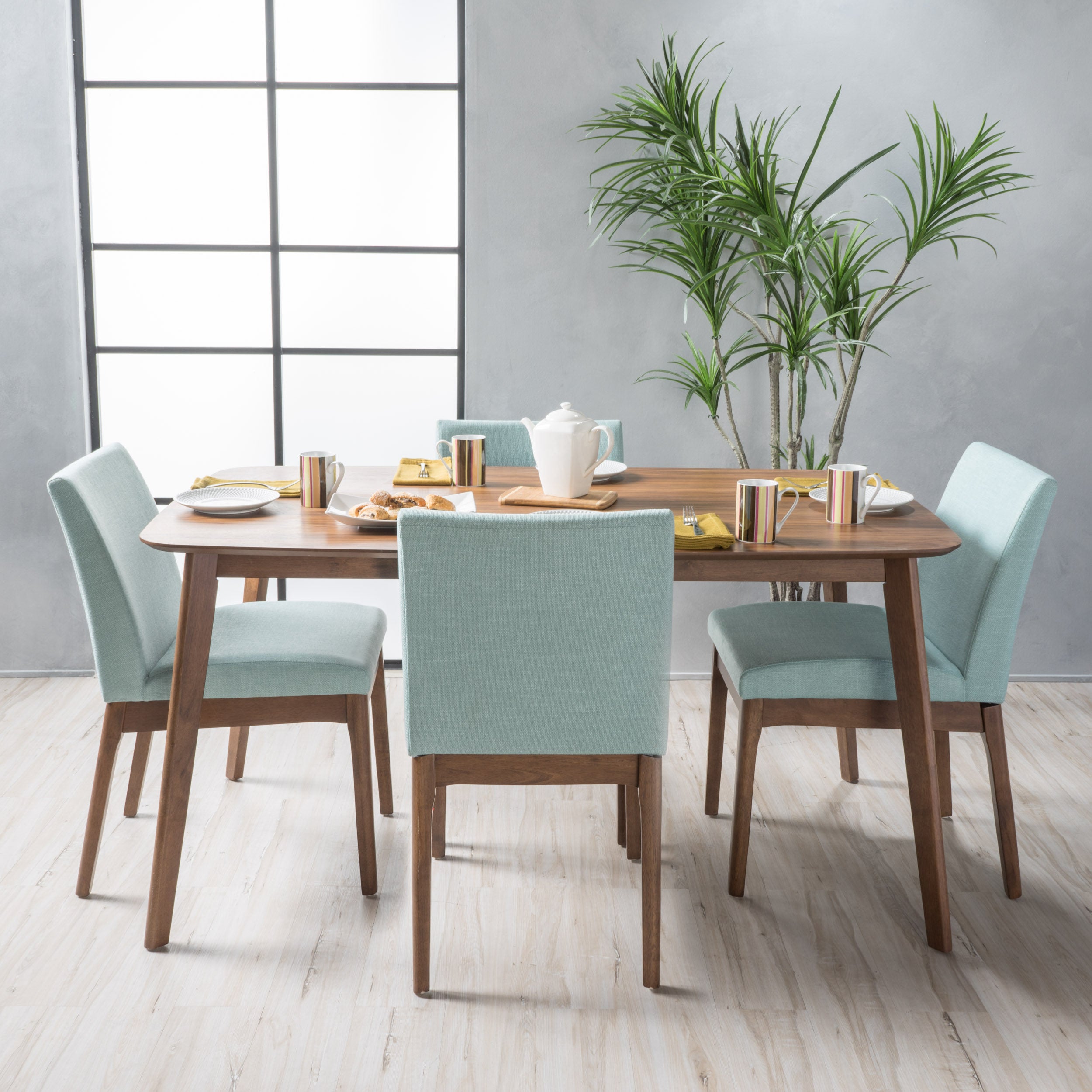 Katherine Mid Century Fabric & Wood Finish 5 Piece Dining Set