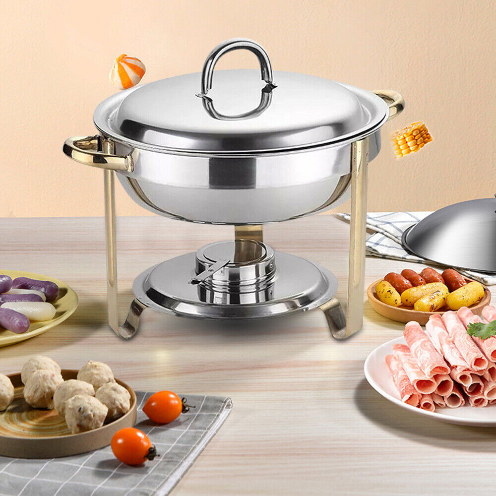 4 Liters Round Chafing Stainless Steel Buffet Food Warming Container With Lid Round Chafing Dish Food Warmer Tray Buffet Catering Food Grade Stainless Steel Round Buffet Chafing Dish Warmer