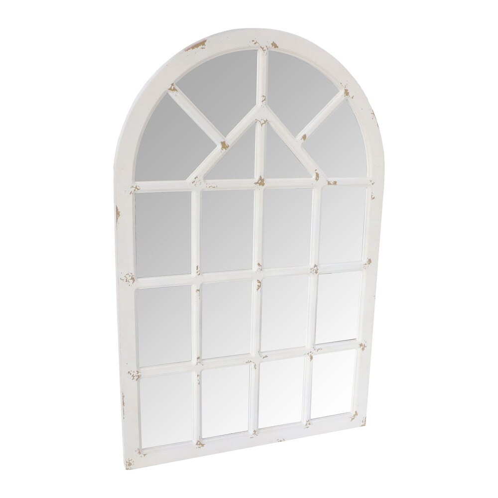 Arched Farmhouse Windowpane Wood Encased Wall Mirror  Antique White