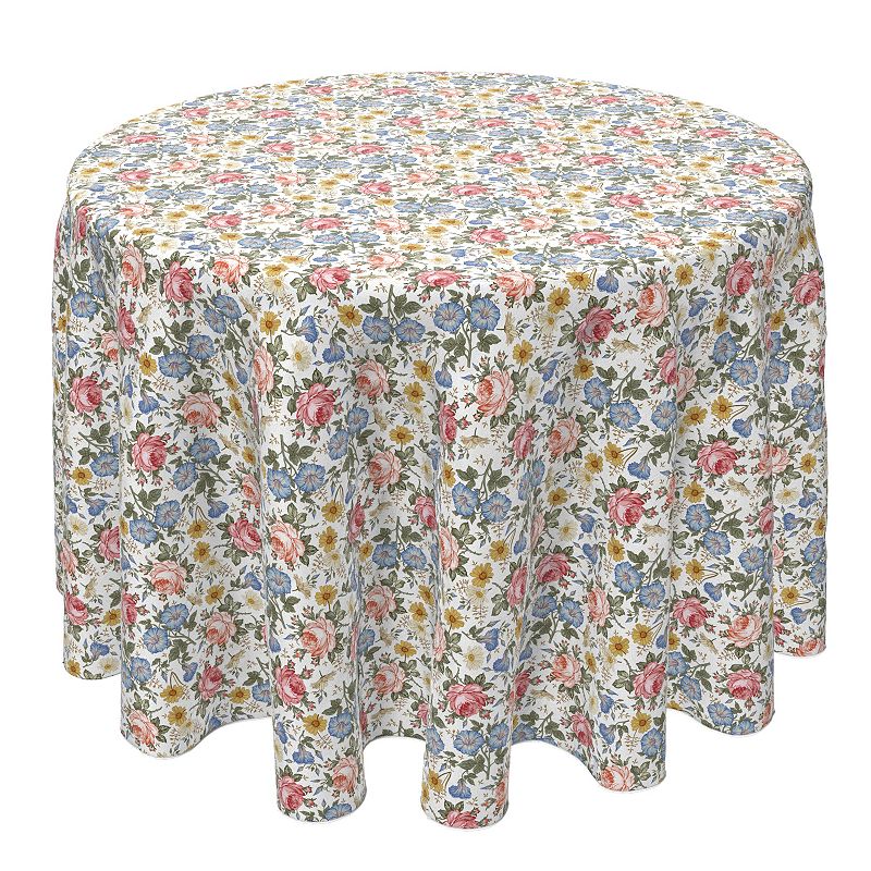 Round Tablecloth， 100% Cotton， 60 Round， Beautiful Vintage Flowers