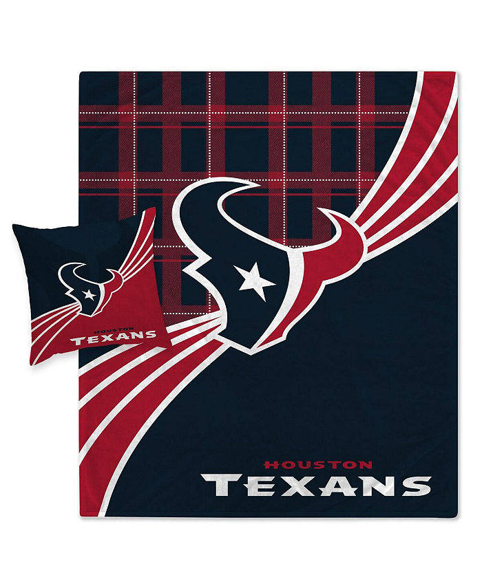 Pegasus Home Fashions Houston Texans Plaid Wave Lightweight Blanket and Pillow Combo Set