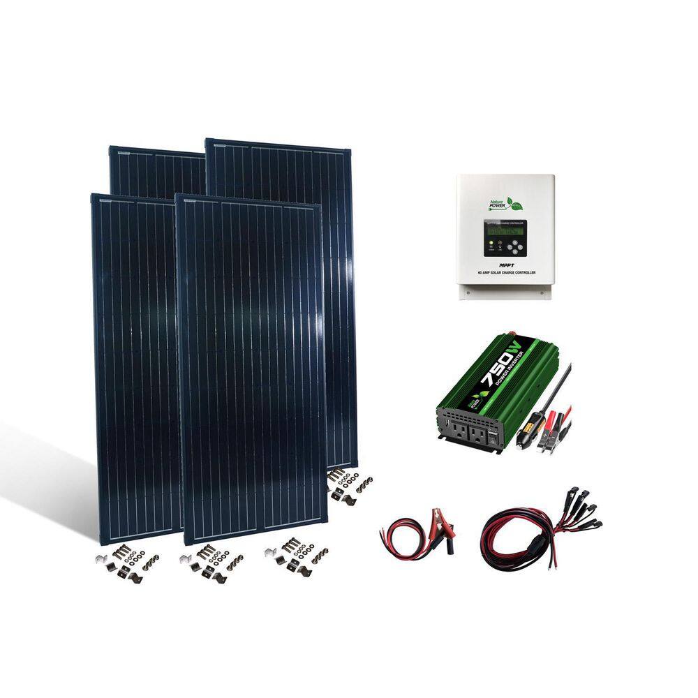 NATURE POWER 800-Watt Crystalline Off Grid 12-Volt High Performance Complete Solar Panel Kit 53280