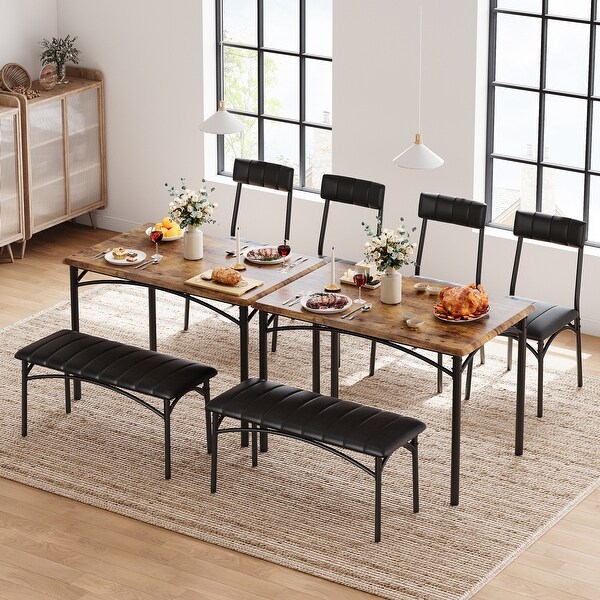 Dining Table Set for 4 with Upholstered Chairs and Bench