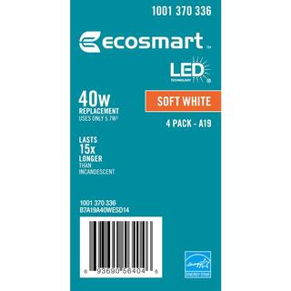 EcoSmart 40-Watt Equivalent A19 Dimmable ENERGY STAR LED Light Bulb Soft White (48-Pack) B7A19A40WESD14