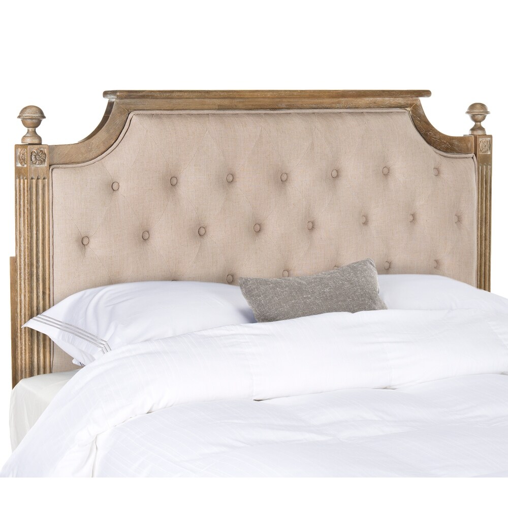 SAFAVIEH Rustic Wood Taupe Tufted Linen Queen Headboard