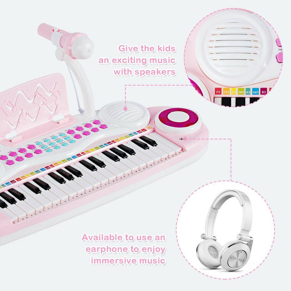 Gymax Z-Shaped Kids Toy Keyboard 37-Key Electronic Piano Pink GYM03937