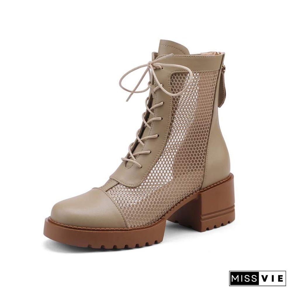 Fashion Mesh Platform Zipper Boots