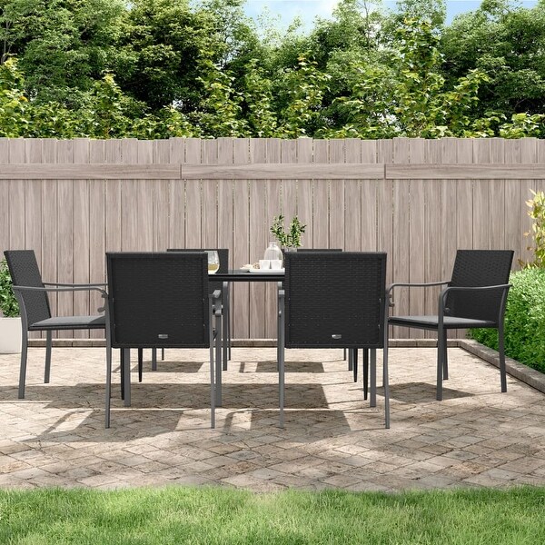 vidaXL Patio Dining Set Table and Chair with Cushions Poly Rattan and Steel