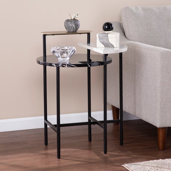 SEI Furniture Aasen Contemporary Black Stone Side Table