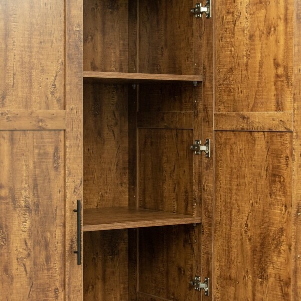 Wood High Wardrobe with 2 Drawers， 5 Storage Space and 2 Doors - - 36394606