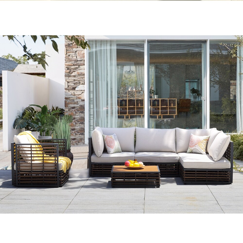 7 Piece Metal Outdoor Hollow Out Patio Conversation Seating Set