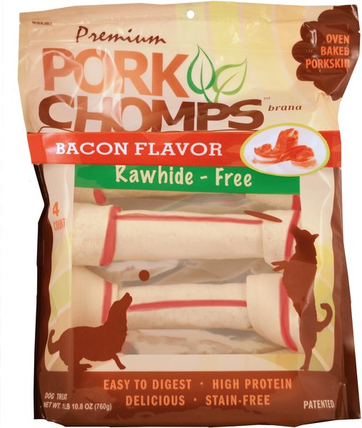 Premium Pork Chomps Bacon Flavor Knotz Dog Treats， 10 - 11 in， 4 count