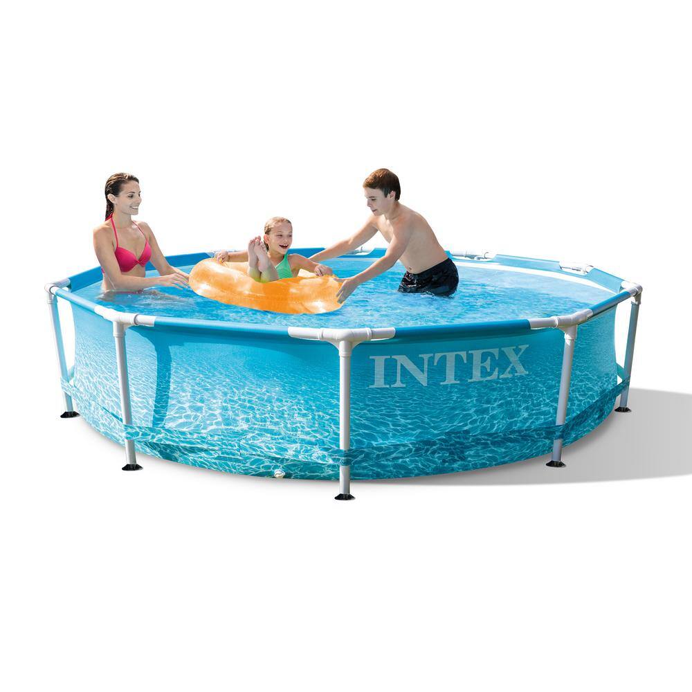 Intex 10 ft. x 30 in. Steel Metal Frame Beachside Swimming Pool with Filter Pump 28207EH