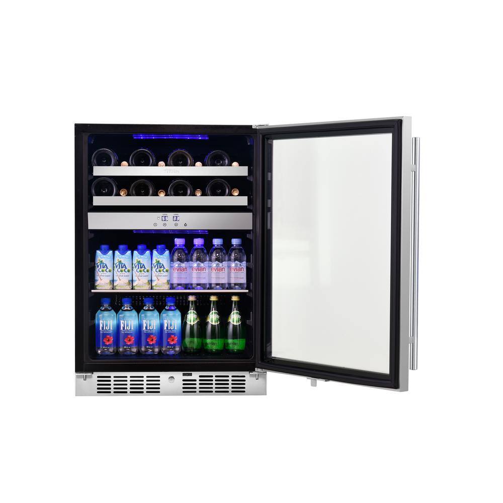 TITAN Signature 24 in. 16-Bottle and 70-Can Stainless Steel Single Door Dual Zone Built-In Wine and Beverage Cooler SS-WB241670DZ